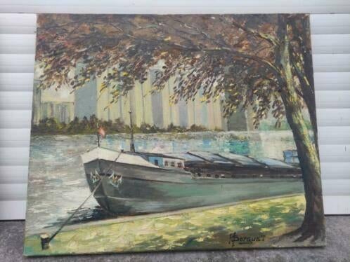 huile sur toile peniche signe hubert borguet, Antiquités & Art, Art | Peinture | Classique, Enlèvement ou Envoi