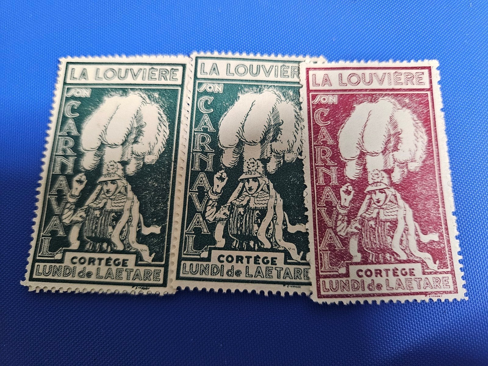 Oude affiche zegels Carnaval La Louviere, Verzamelen, Ophalen of Verzenden