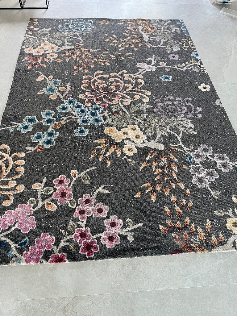 Grand tapis 200 x 300 cm - motif floral - gris foncé, 200 cm ou plus, 200 cm ou plus, Beige, Comme neuf