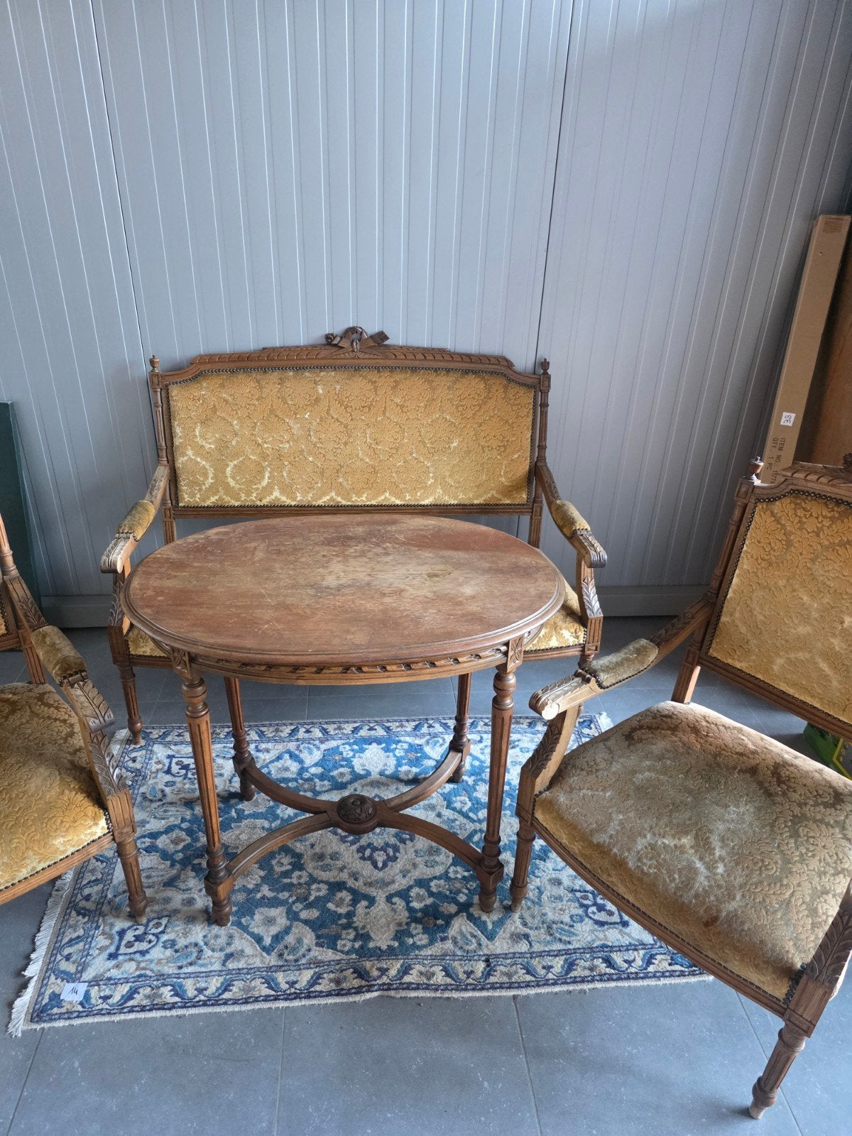 Antiek Louis XVI salonsetje – canapé, 2 fauteuils en ovale s, Enlèvement