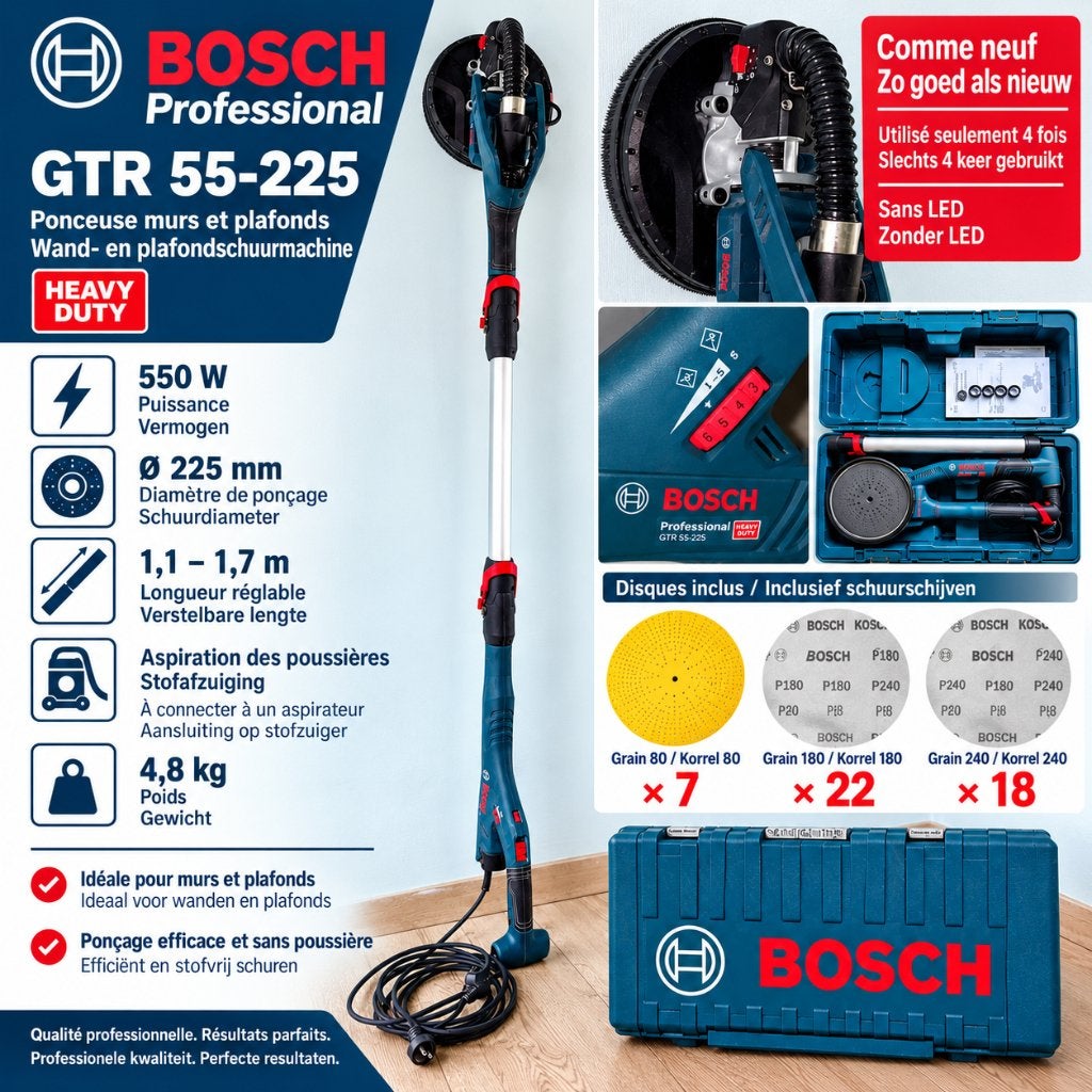 Bosch Professional GTR 55-225 – Ponceuse murs et plafonds, Enlèvement, Comme neuf, Moins de 600 watts, Ponceuse circulaire