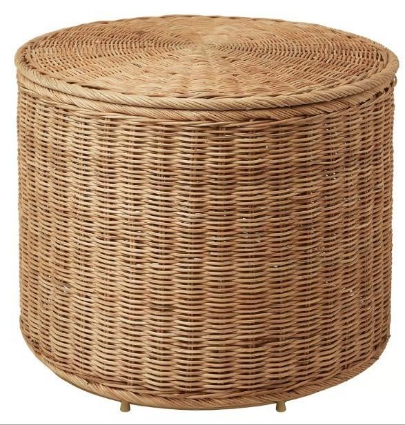poef/opbergmand/bijzettafel in rotan, Overige materialen, Minder dan 55 cm, Rond, Nieuw