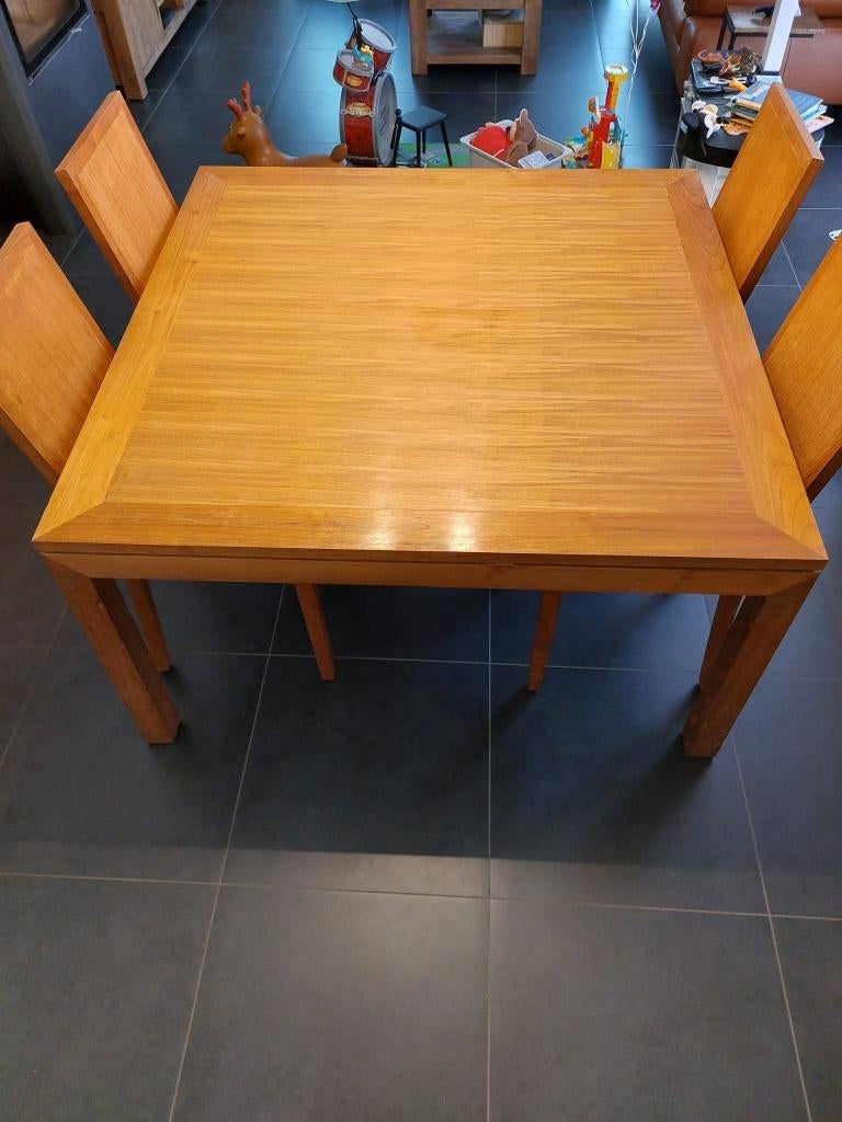 Teak tafel met stoelen, Huis en Inrichting, Tafels | Eettafels, Ophalen, Strak, Gebruikt, Vier personen
