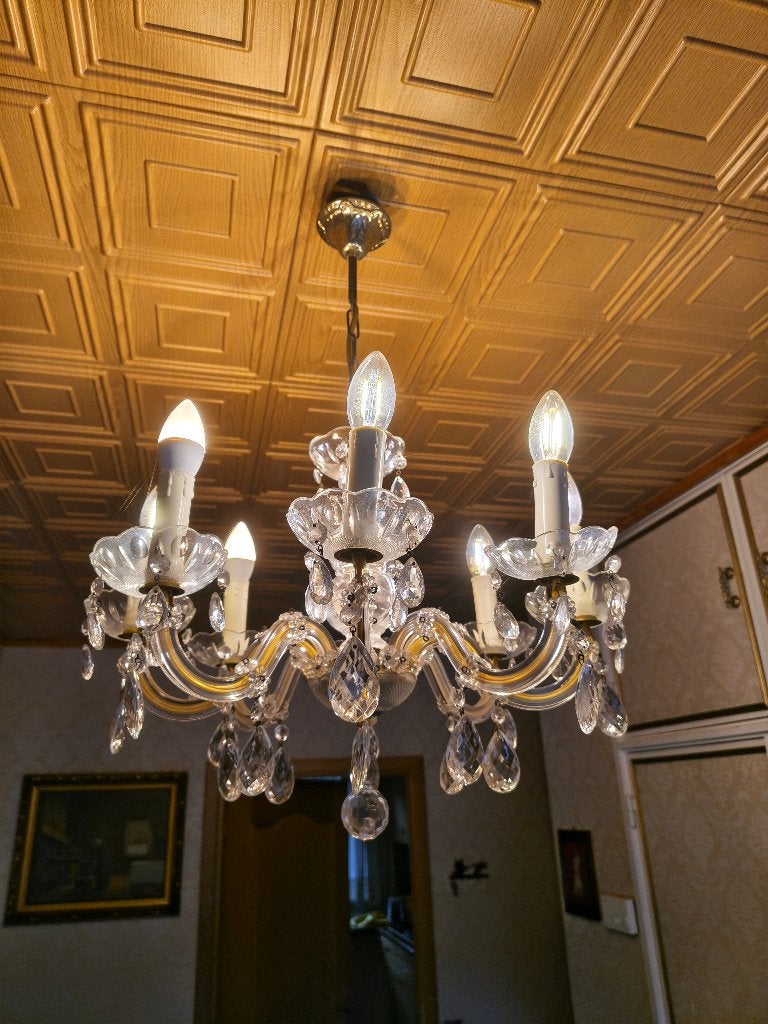 Kristallen Maria Theresia Kroonluchter (8-lichts), Huis en Inrichting, Ophalen, Gebruikt, Maria Theresia-stijl, E14 (klein)