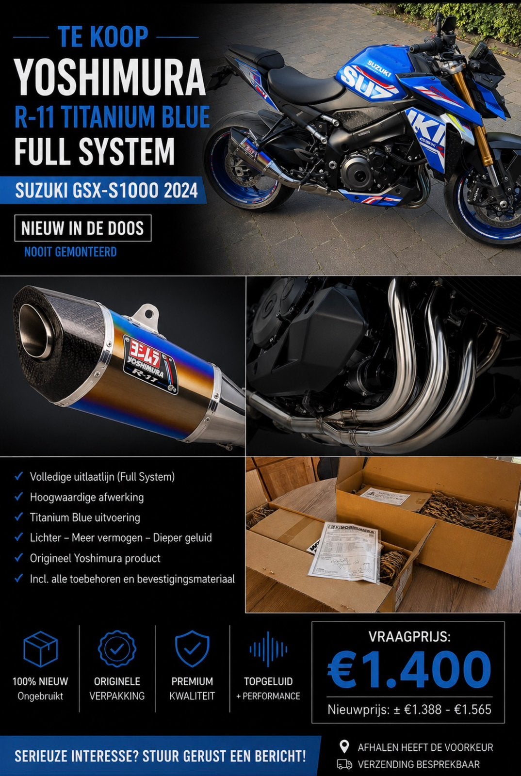 Te koop: Yoshimura r11 Titanium blue, Motoren, Motoren | Suzuki, Particulier, Nieuw