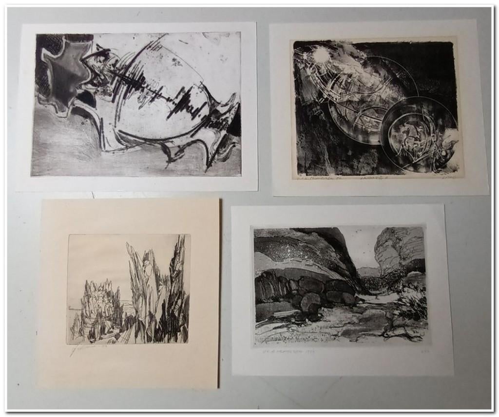 Jan Michielsen (1939 - 2010) - 4x etsen/ litho's, Antiek en Kunst, Kunst | Etsen en Gravures, Ophalen, Architectuur