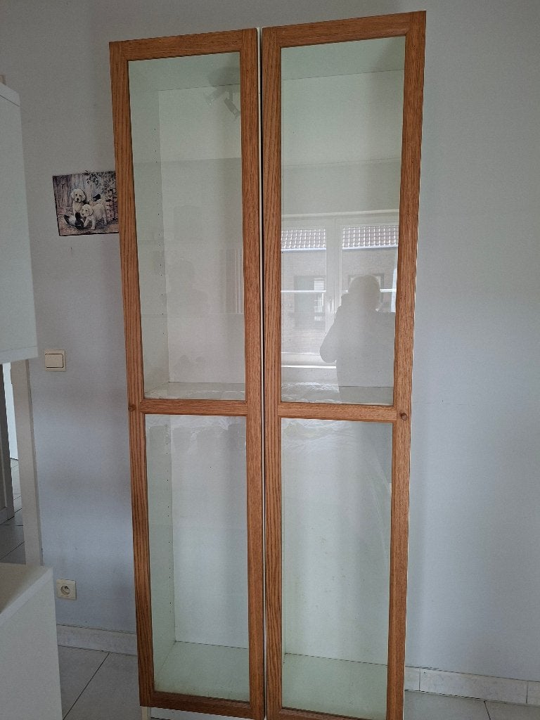 2 glazen kasten met veel legplanken, Ophalen, Met plank(en), Minder dan 50 cm, 200 cm of meer
