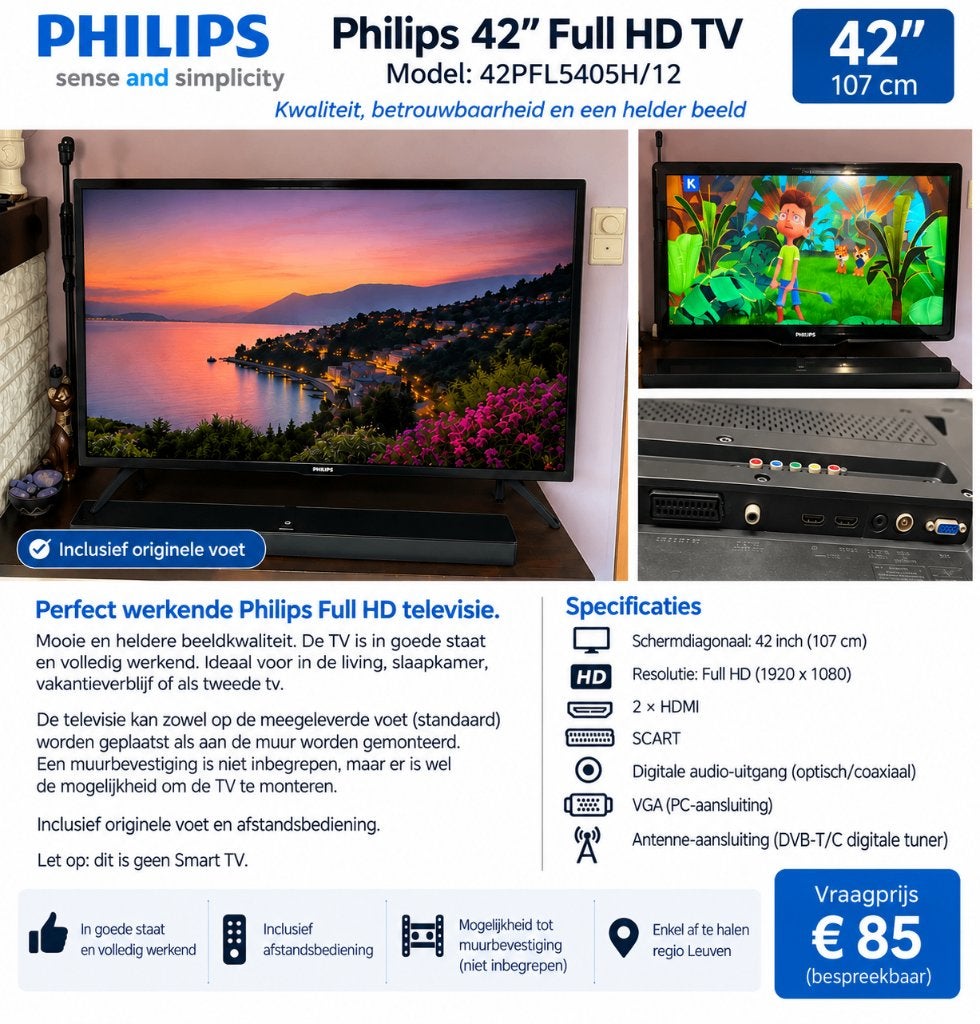 Téléviseur Full HD Philips 42, Philips, LED, Comme neuf, 100 cm ou plus