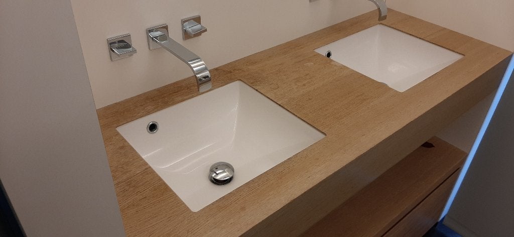 dubbele lavabo 1370x520 duw stop crepine, en sifon, Ophalen, Gebruikt, Wasbak of Wastafel