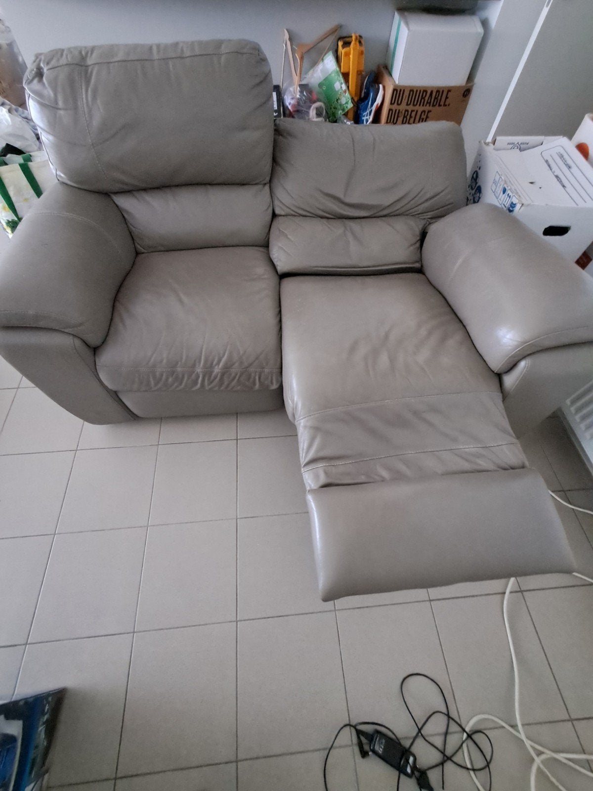 Lederen zetel tweezit grijs/bruin Chateau d'Ax elektrisch, Ophalen