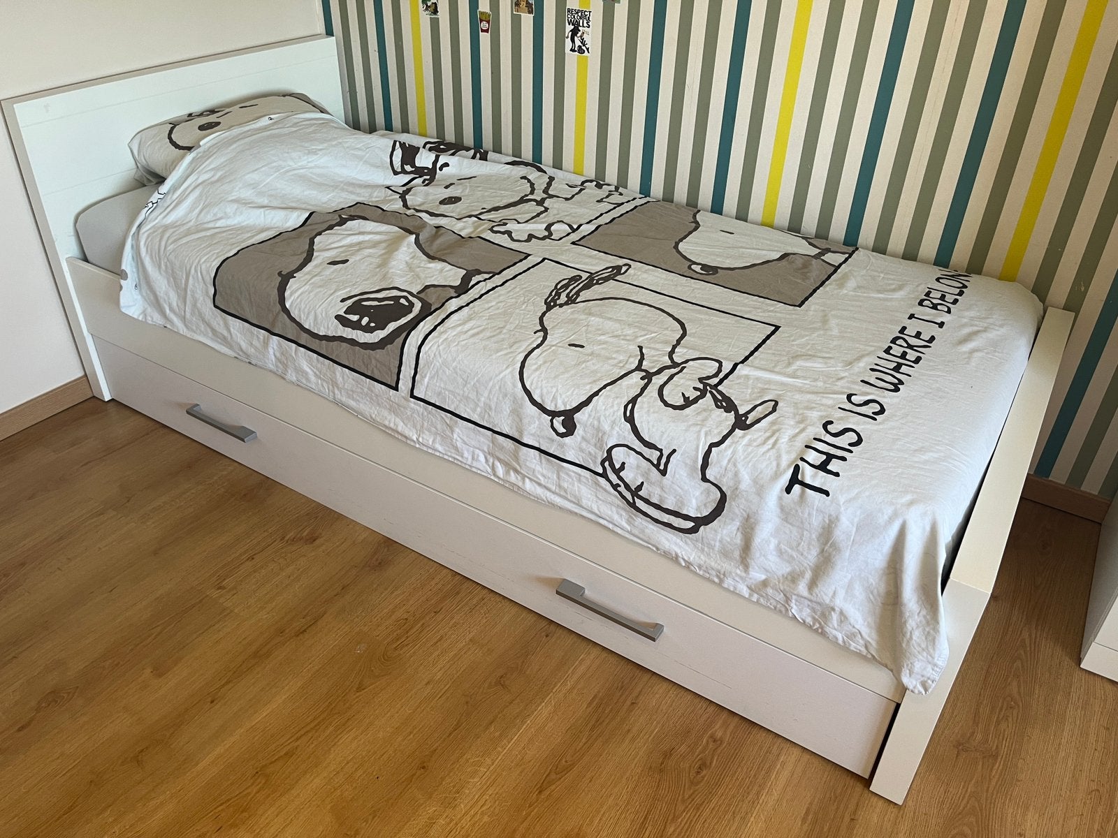 1 persoonsbed met bijslaper, Enfants & Bébés, Chambre d'enfant | Lits, Utilisé, 180 cm ou plus, 85 à 100 cm, Sommier à lattes