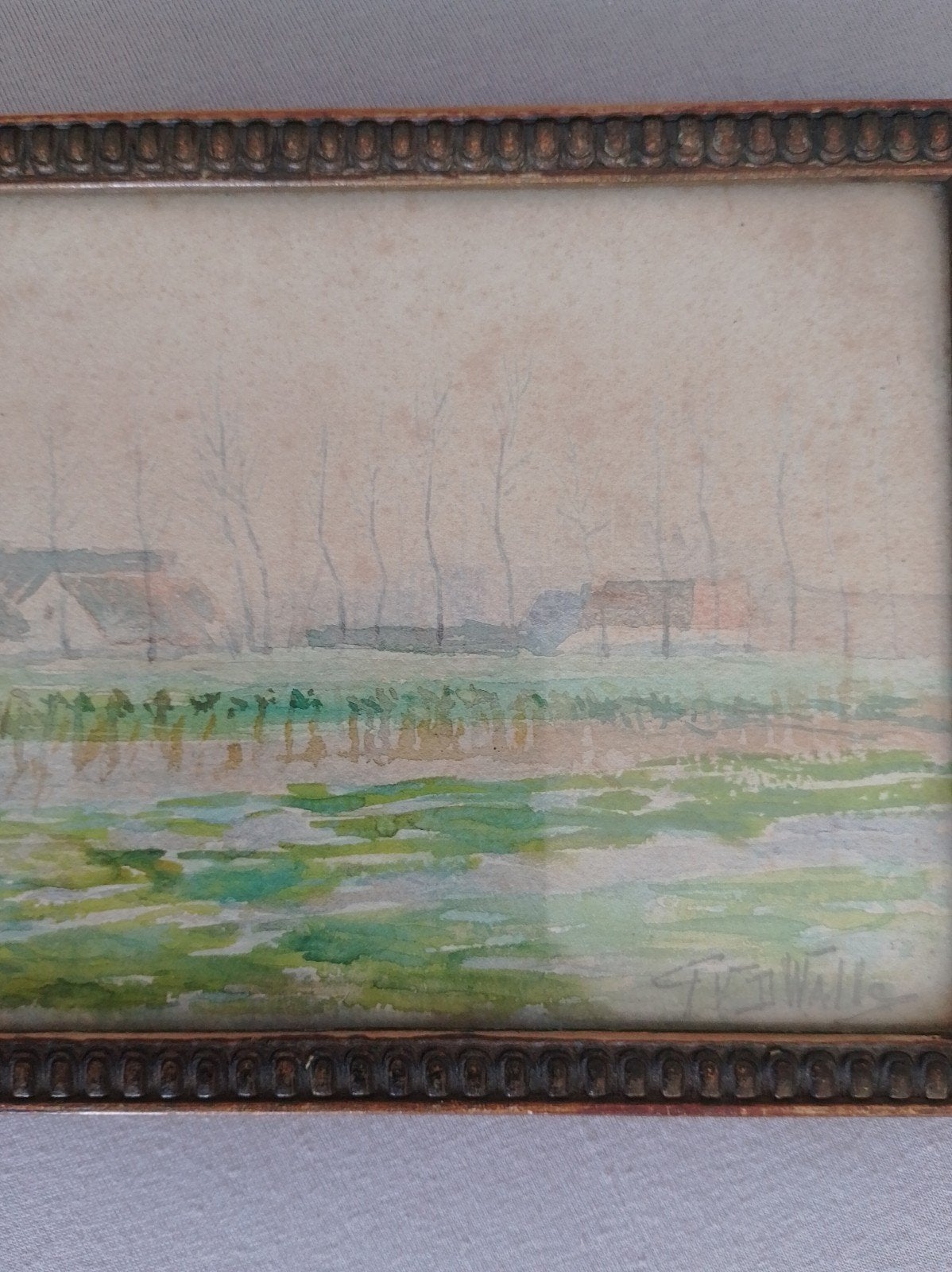Petite aquarelle signée. Georges Van de Walle,, Enlèvement ou Envoi, Signé, Aquarelle