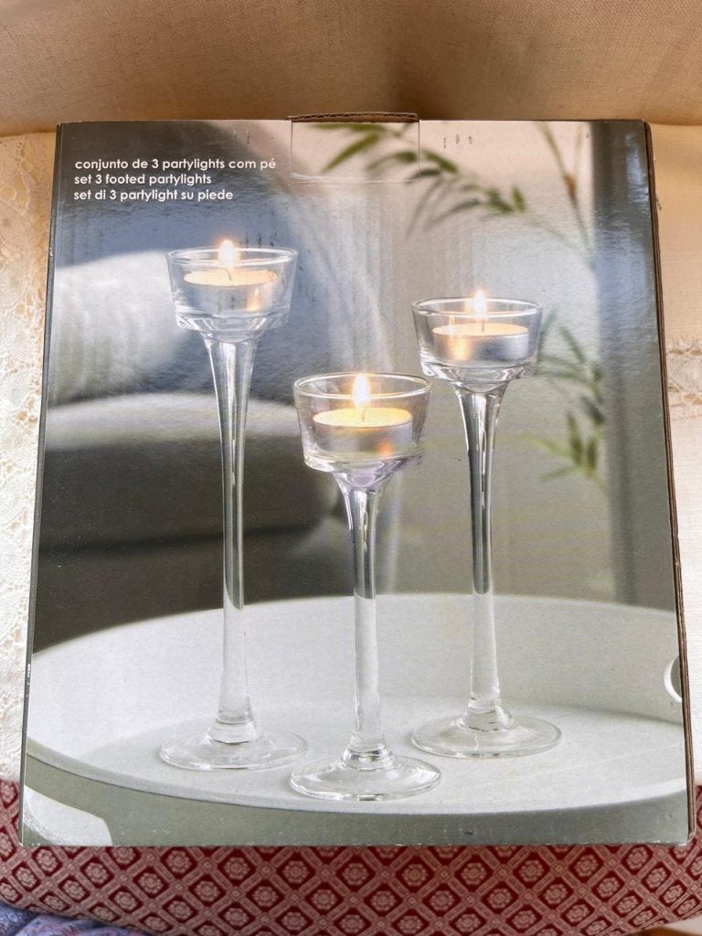 Set van 3 vintage glazen kaarsenhouders IKEA Blomster, Huis en Inrichting, Gebruikt, IKEA, Waxinelichthouder, Ophalen of Verzenden