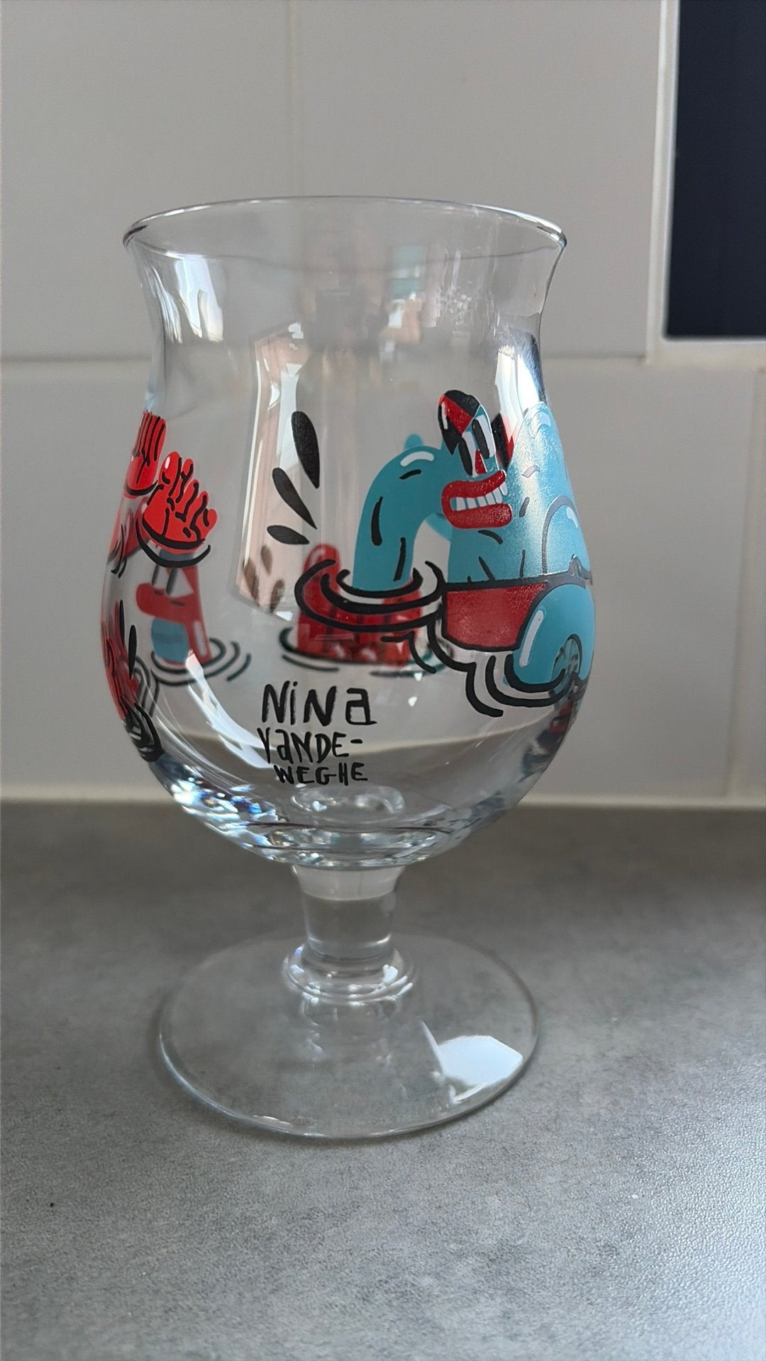 Duvel glas Nina Vandeweghe, Verzamelen, Ophalen of Verzenden, Zo goed als nieuw