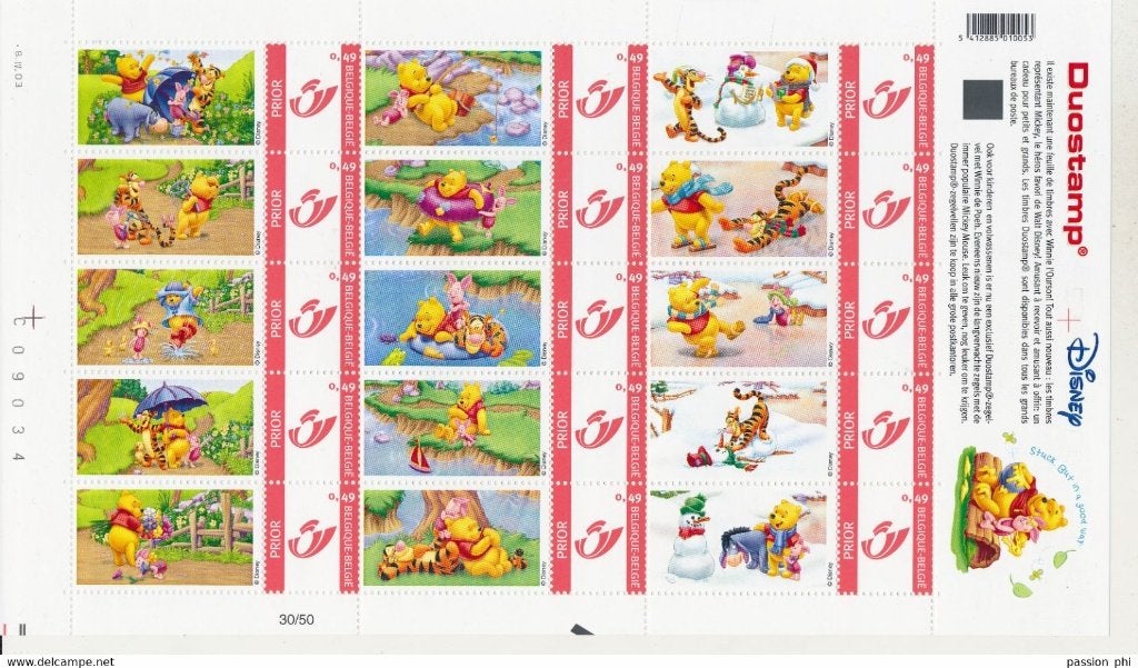 Belgie duostamps duo MNH Winnie Pooh beer Wlat Disney, Postzegels en Munten, Postzegels | Europa | België, Verzenden, Postfris