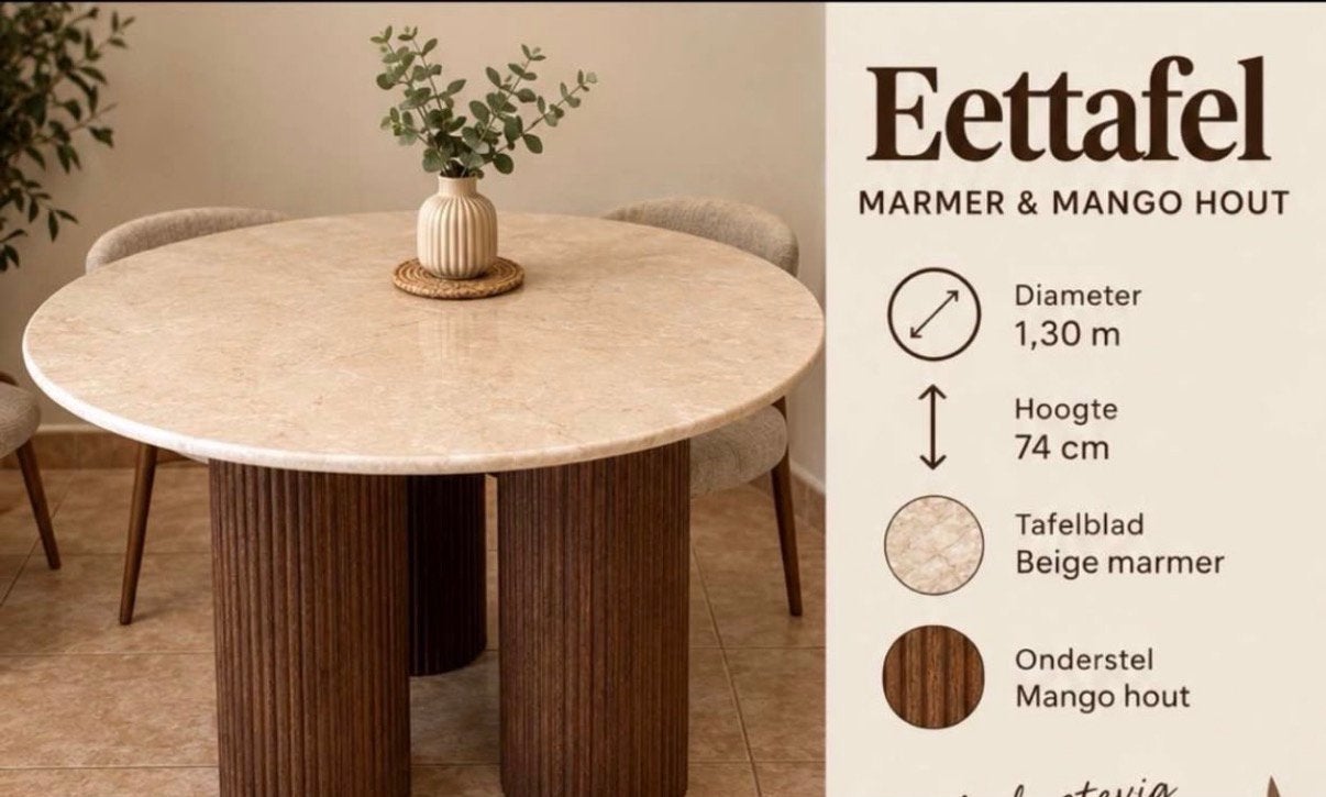 Marmeren tafel, 100 tot 150 cm, Rond, Ophalen of Verzenden, Zo goed als nieuw