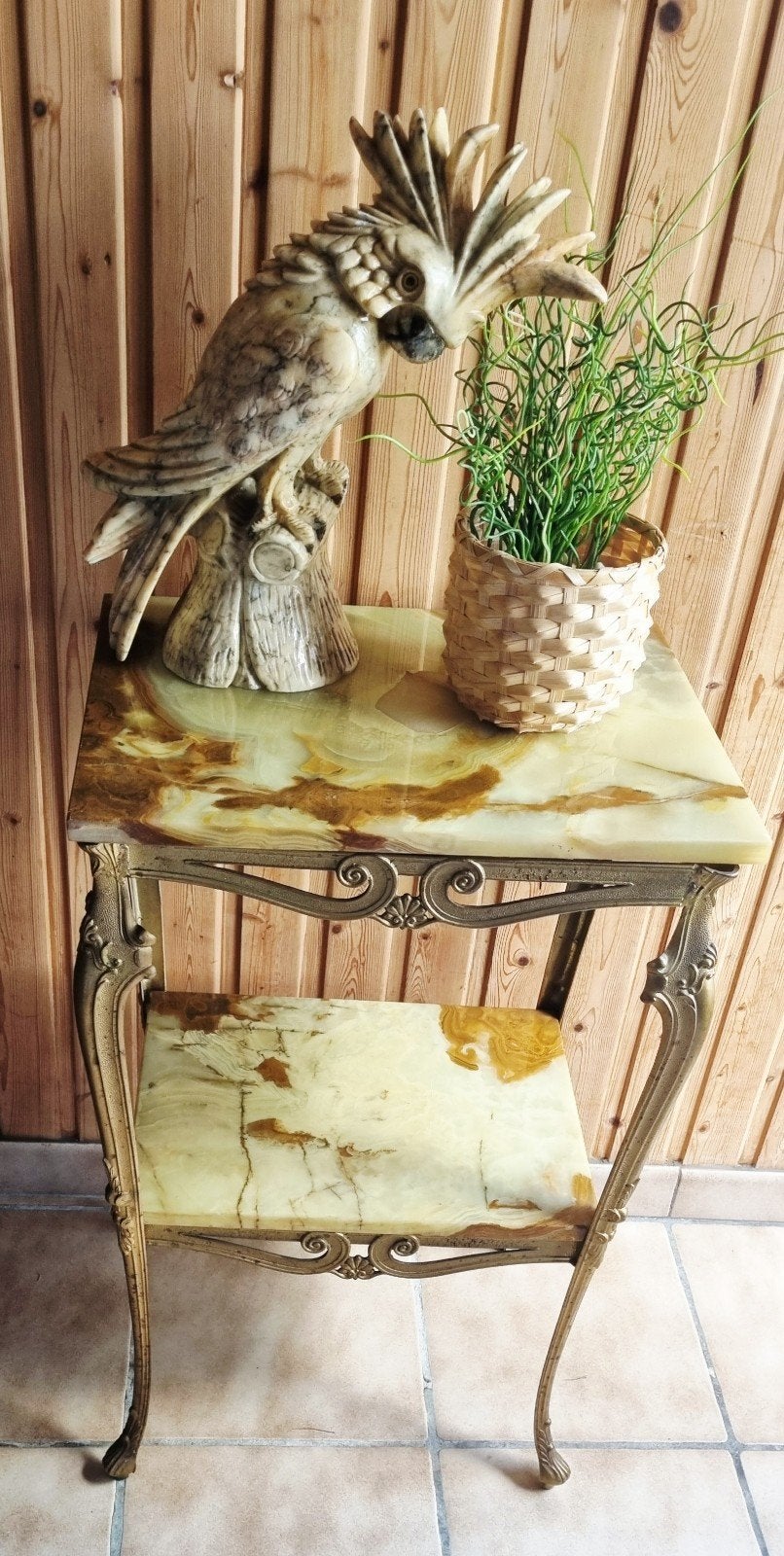 Sellette/guéridon vintage style Louis XV-laiton et Onyx/Marb, Maison & Meubles, Chambre à coucher | Tables de chevet, Enlèvement