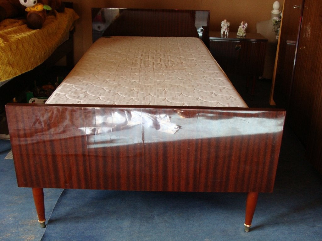 ancien lit 1 personne, laqué acajou sommier et matelas, Maison & Meubles, 90 cm, Vintage, Brun, Enlèvement