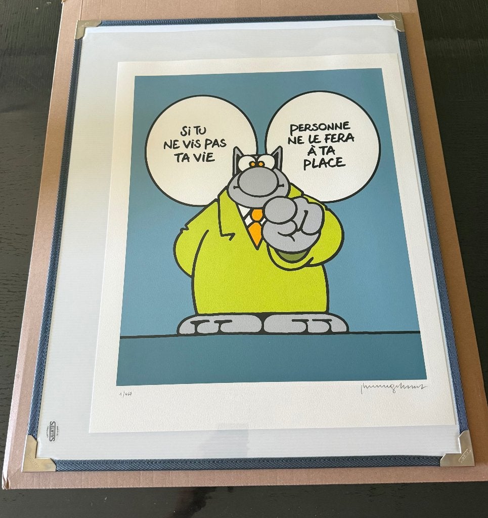 Sérigraphie Le chat Geluck : Vis ta vie, Enlèvement ou Envoi