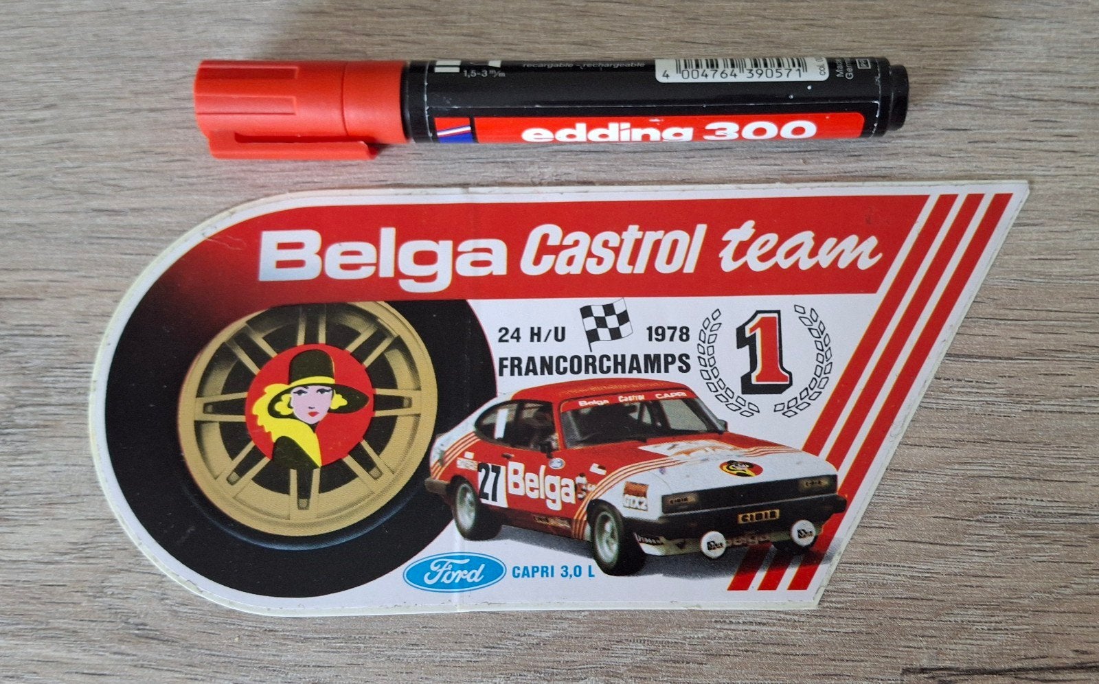 vintage sticker 24 u Francorchamps Ford Capri Belga Castrol, Ophalen of Verzenden, Zo goed als nieuw, Auto of Motor