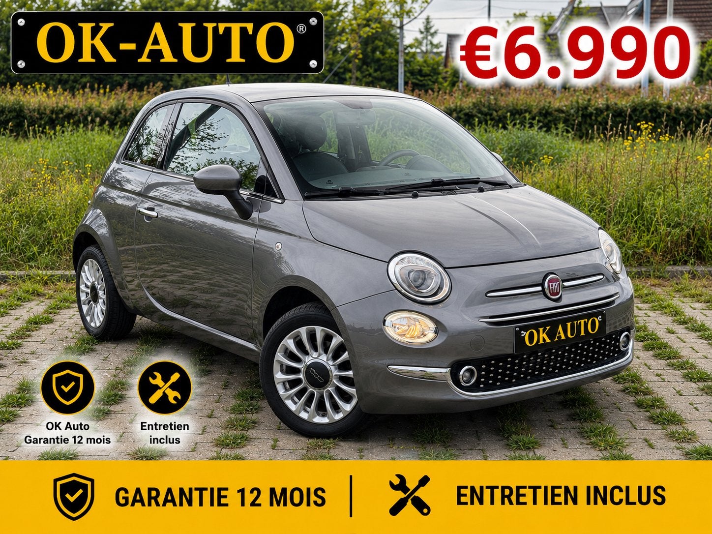 Fiat 500 1.2 Garantie 12 Mois 97.000Km, Autos, Fiat, Argent ou Gris, Achat, Euro 6, Garantie prolongée