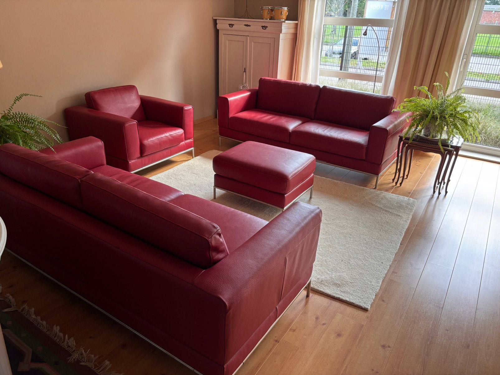 bordeauxrood lederen salon – complete set van 4 stuks, Enlèvement, Comme neuf