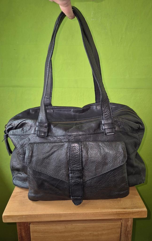 Pieces leren schoudertas, Handtassen en Accessoires, Ophalen of Verzenden, Zwart