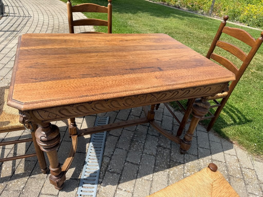 Antiek tafel met stoelen, Antiquités & Art, Antiquités | Meubles | Chaises & Canapés, Enlèvement