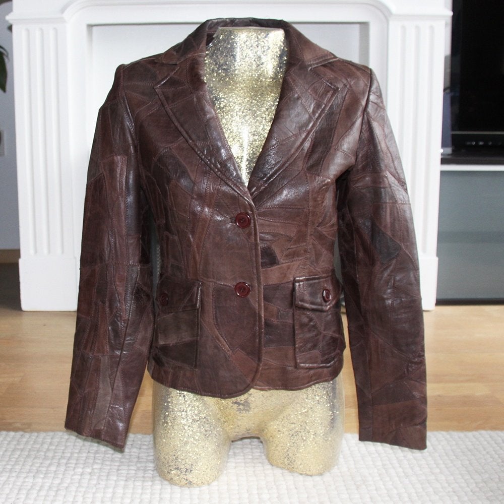 Veste en cuir vintage flexible pour femmes (taille 36) €45,-, ANDERE, Taille 36 (S), Comme neuf, Brun