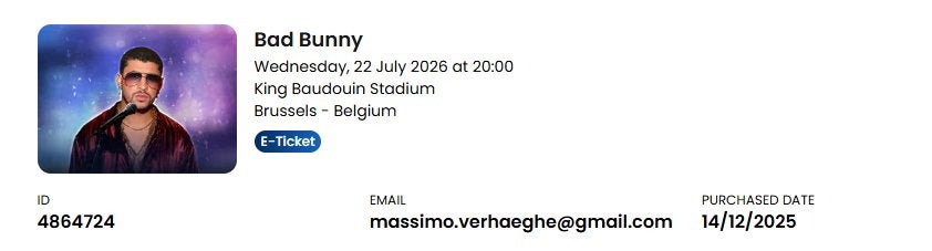 2x Bad Bunny Brussel - Standing Floor A - 22/07/2026, Deux personnes