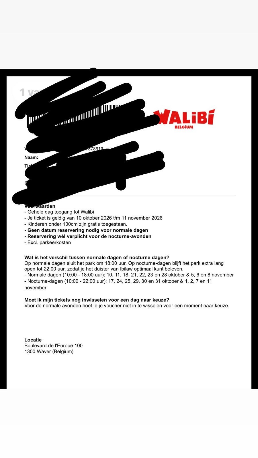 walibi ticket 45€, Tickets en Kaartjes
