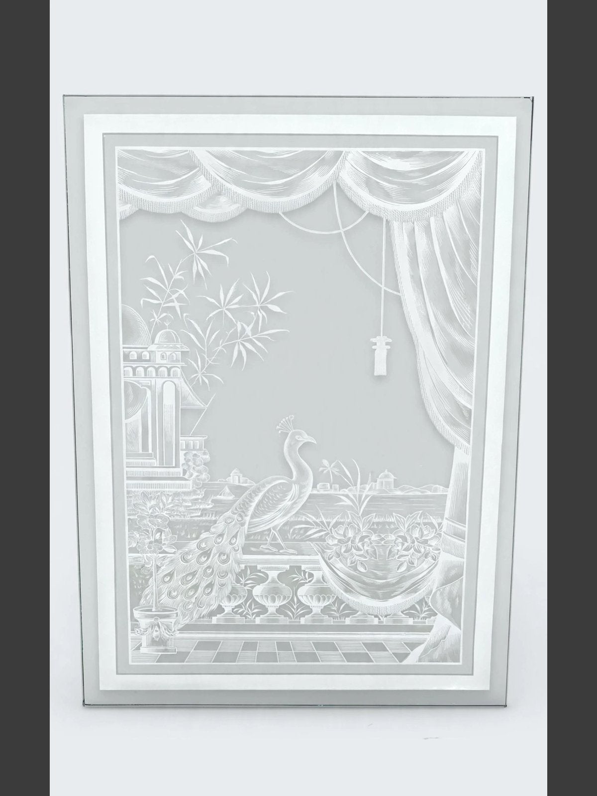 Vitrail de paon gravé antique - Verre Art Déco - Acidifié, Enlèvement