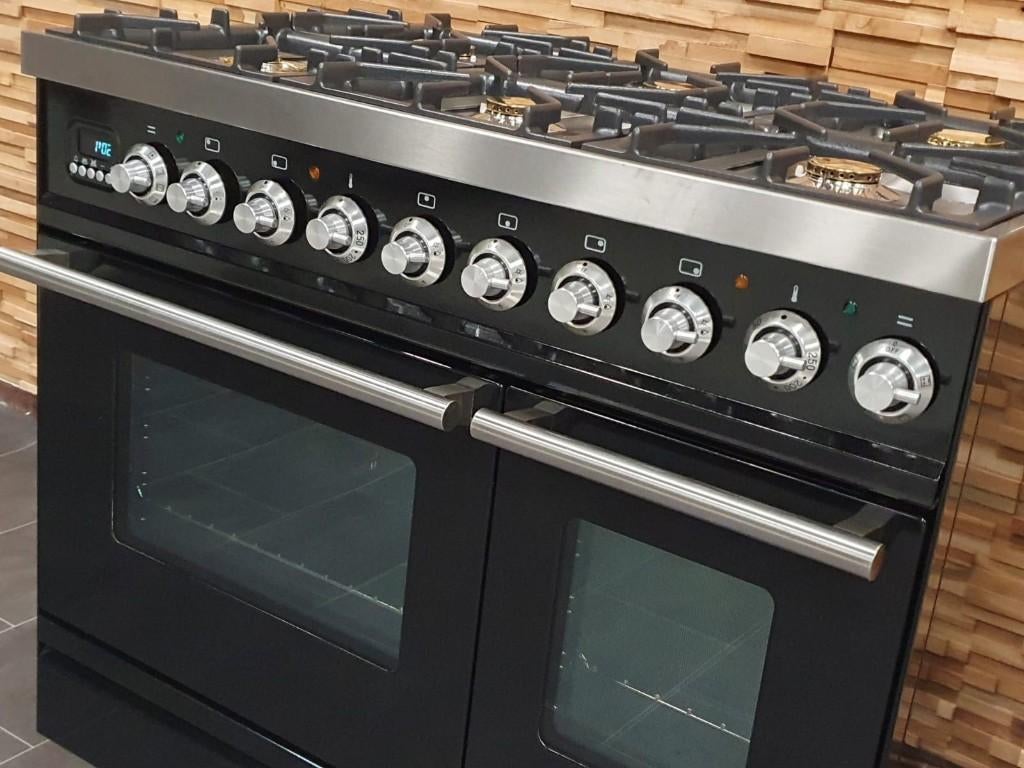 🔥Luxe Boretti Fornuis 90cm hoogglans zwart + rvs 2 ovens, Ophalen, 60 cm of meer, Zo goed als nieuw, Energieklasse A of zuiniger