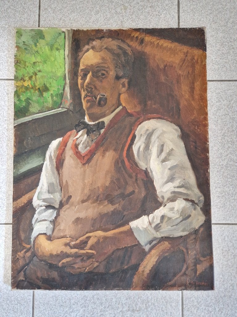 Schilderij Henri De Cocker, Portrait ou Personnes, Enlèvement ou Envoi, Peinture à l'huile, Expressionniste