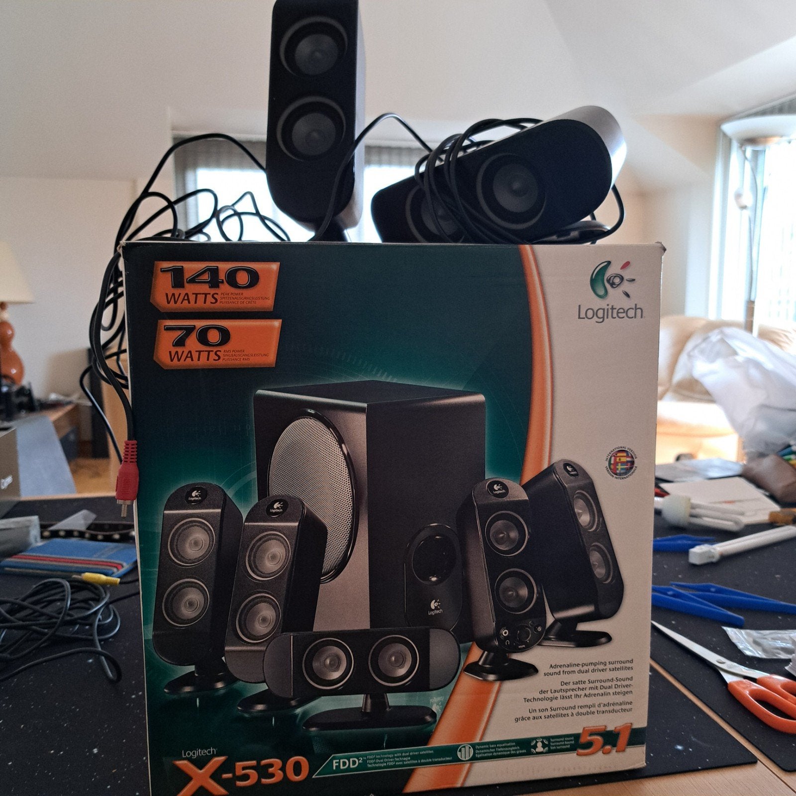 5 Haut-parleurs logitech x-530 70watt RMS., Computers en Software, Pc speakers, Ophalen of Verzenden, Zo goed als nieuw, Logitech