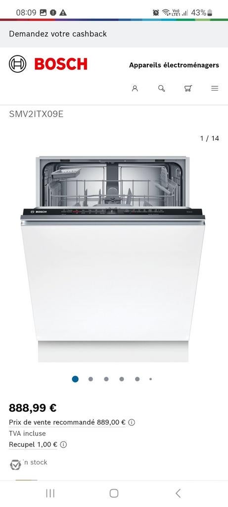 Lave vaisselle BOSCH encastrable, Electroménager, Enlèvement