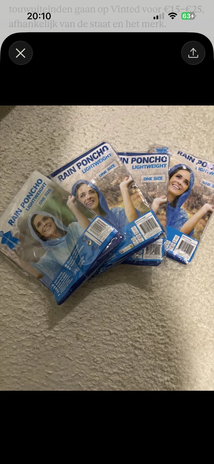 4 nieuwe wegwerp regenponcho's, Ophalen