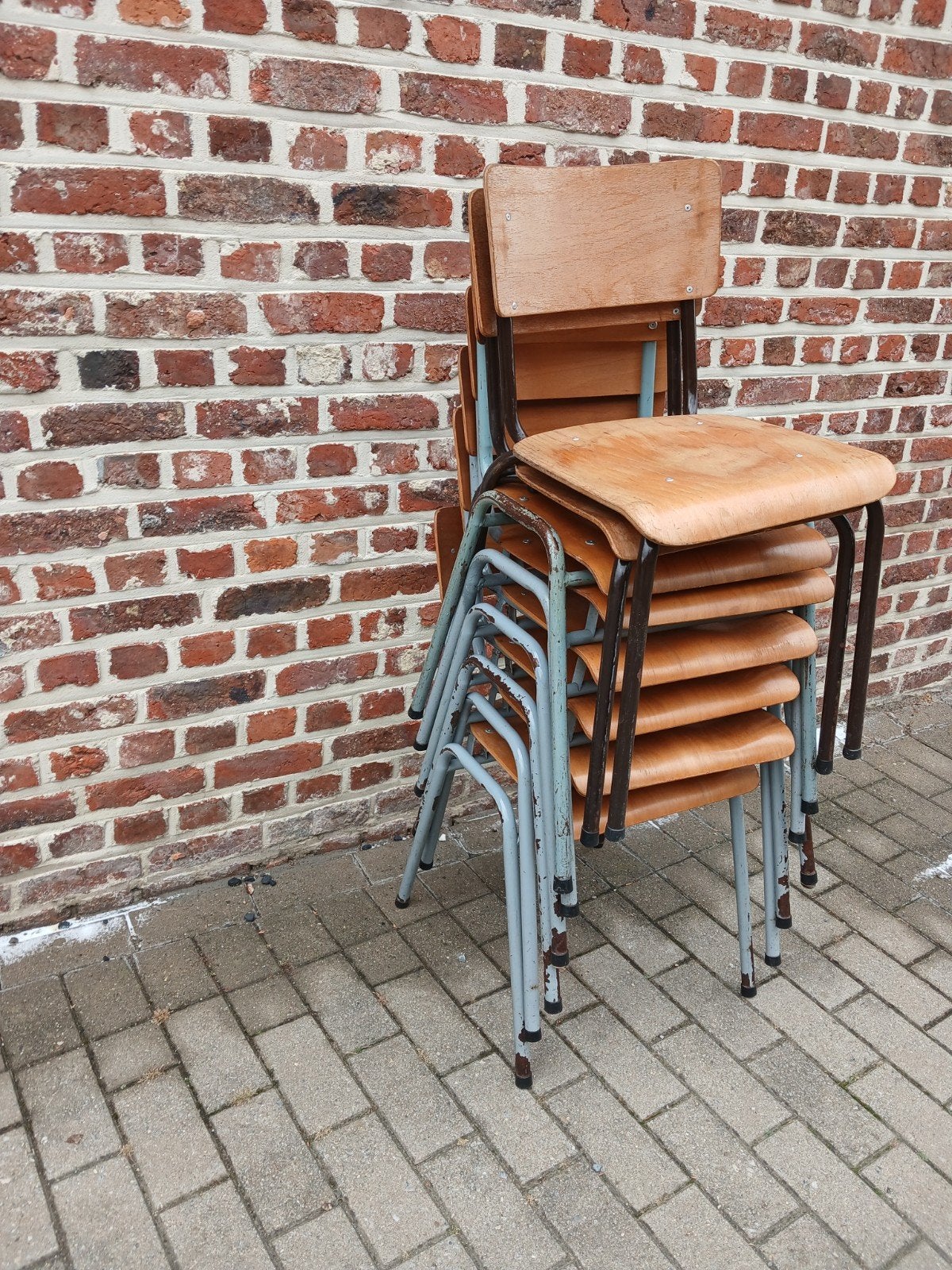 8 vintage schoolstoelen, Ophalen, Metaal