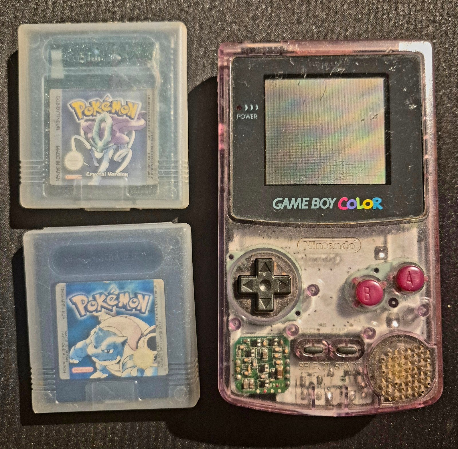 Nintendo Game Boy Color Atomic Purple +  Crystal & blue, Games en Spelcomputers, Games | Nintendo Game Boy, Gebruikt, 1 speler