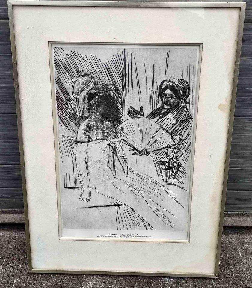 Lithographie plénipotentiaire de Félicien rops, Antiquités & Art, Art | Lithographies & Sérigraphies, Enlèvement ou Envoi