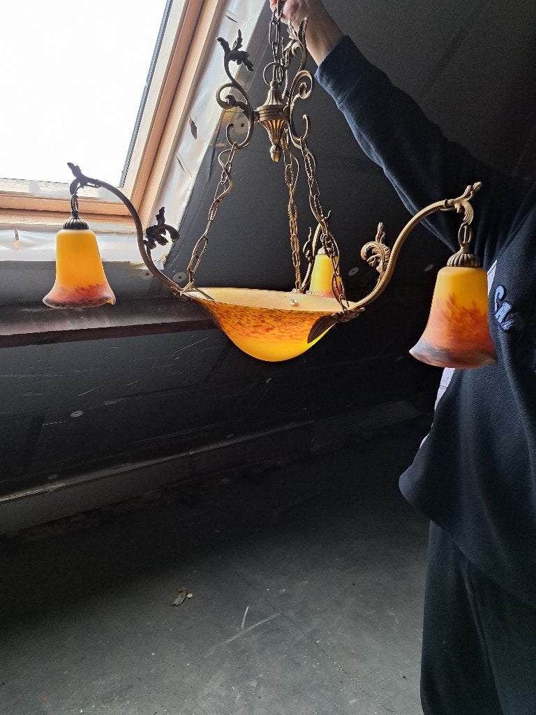 Art Nouveau-kroonluchter met meerdere lagen glaspasta., Antiek en Kunst, Ophalen