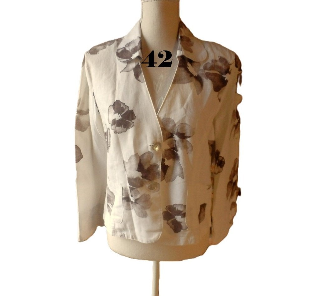 (77) -veste femme t.42 blanc cassé brune - affinités -, Kleding | Dames, Jassen | Zomer, Wit, Affinités, Maat 42/44 (L), Ophalen of Verzenden