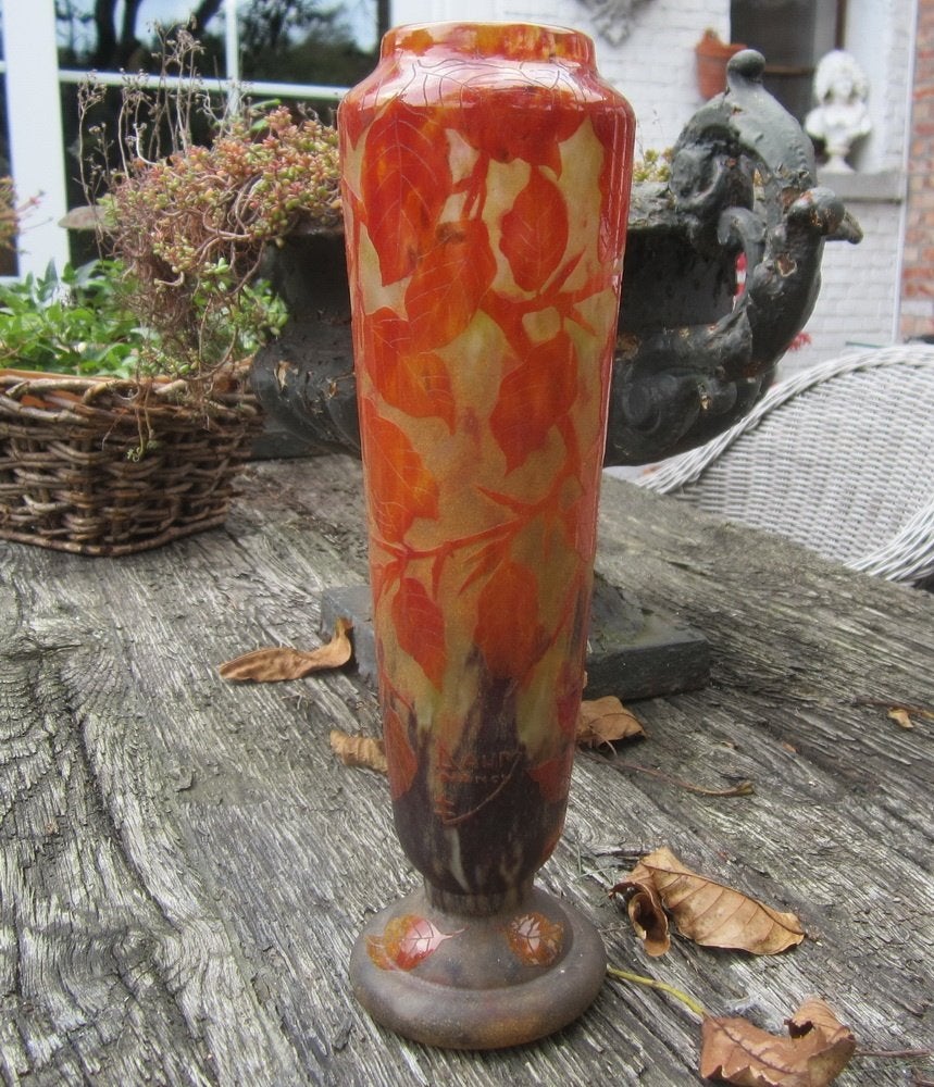 Antiek cameo glazen Daum Nancy herfstblaren, ca 1910, Antiek en Kunst, Ophalen of Verzenden