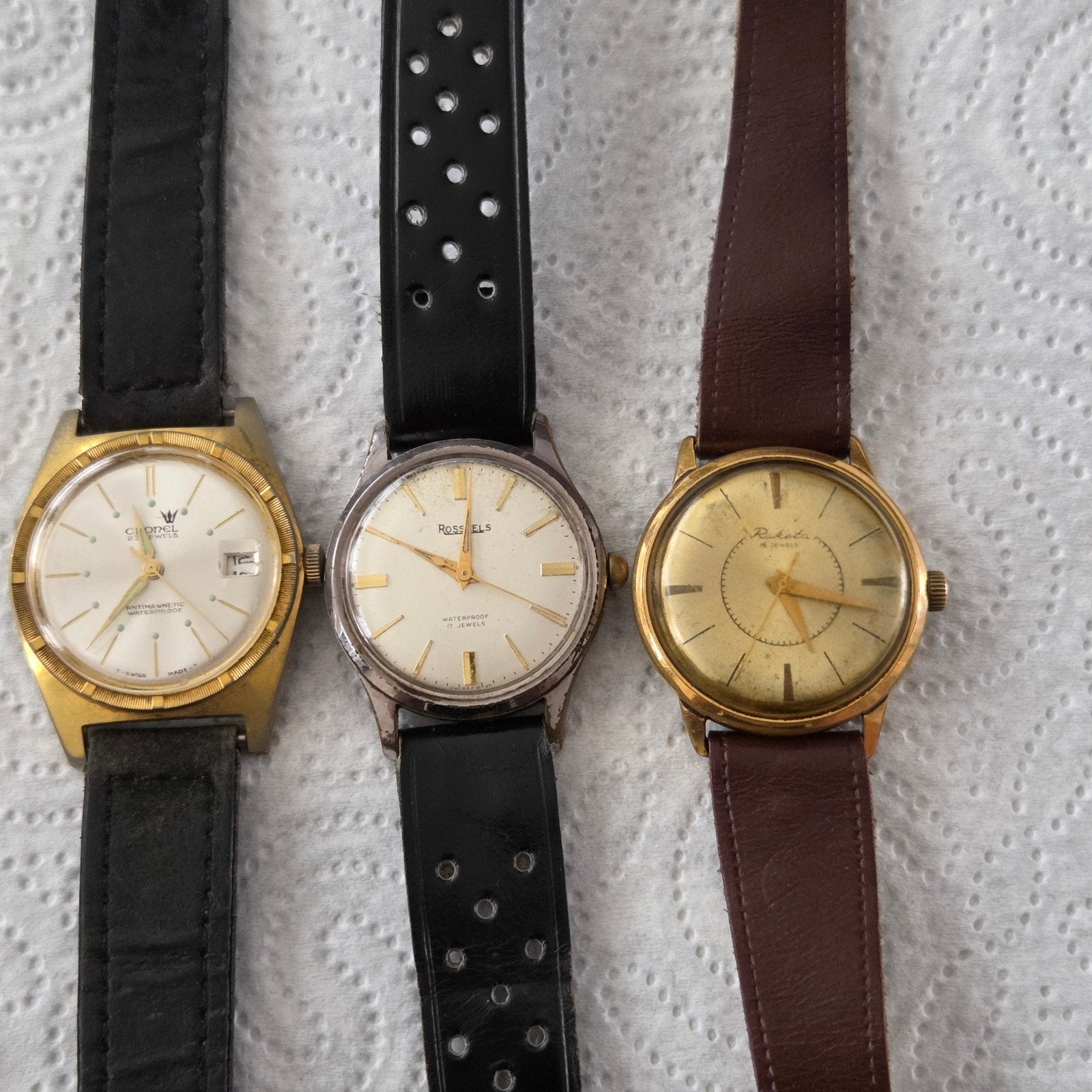 Lot de 3 montres mécaniques vintage pour hommes (Cronel, Ros, Enlèvement