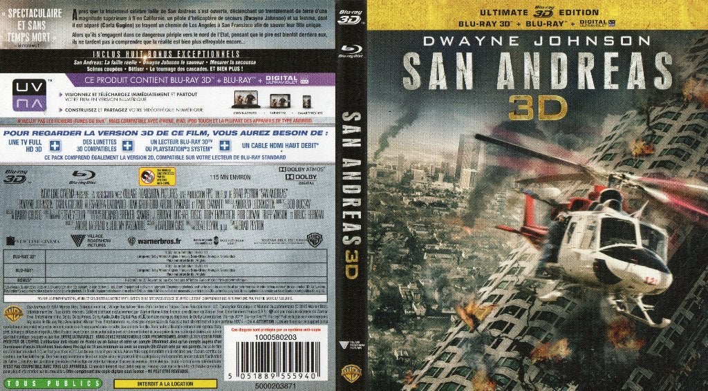 san andreas (blu-ray 3D + blu-ray) neuf, CD & DVD, Blu-ray, Comme neuf, Action, 3D, Enlèvement ou Envoi