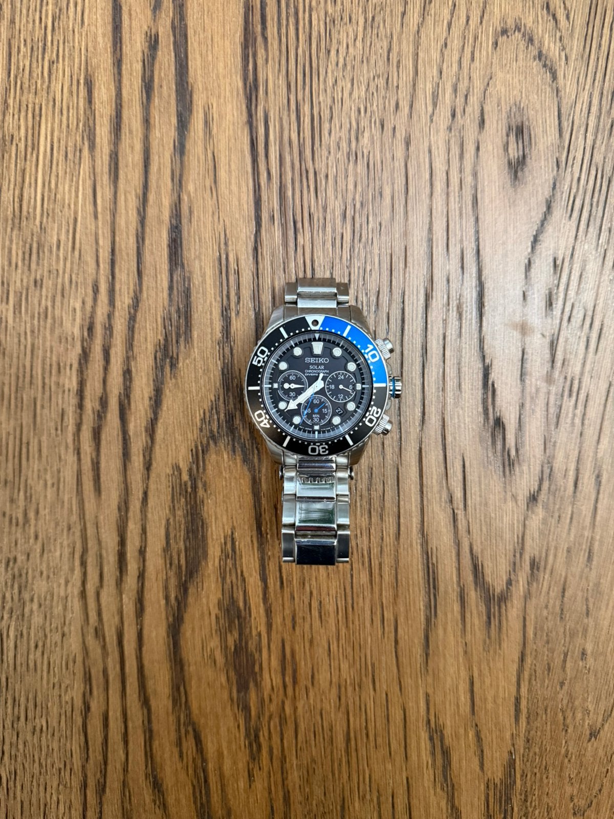 Seiko Prospex Solar Diver Chronograph 200m (Batman - SSC017), Enlèvement, Comme neuf, Seiko
