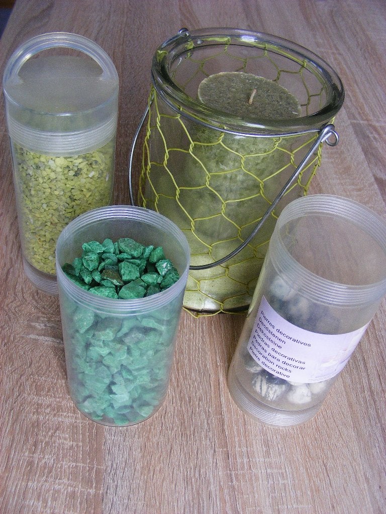 Decoratieve stolp met kaars en extra siersteentjes., Glas, Ophalen, Zo goed als nieuw, Inclusief decoratie