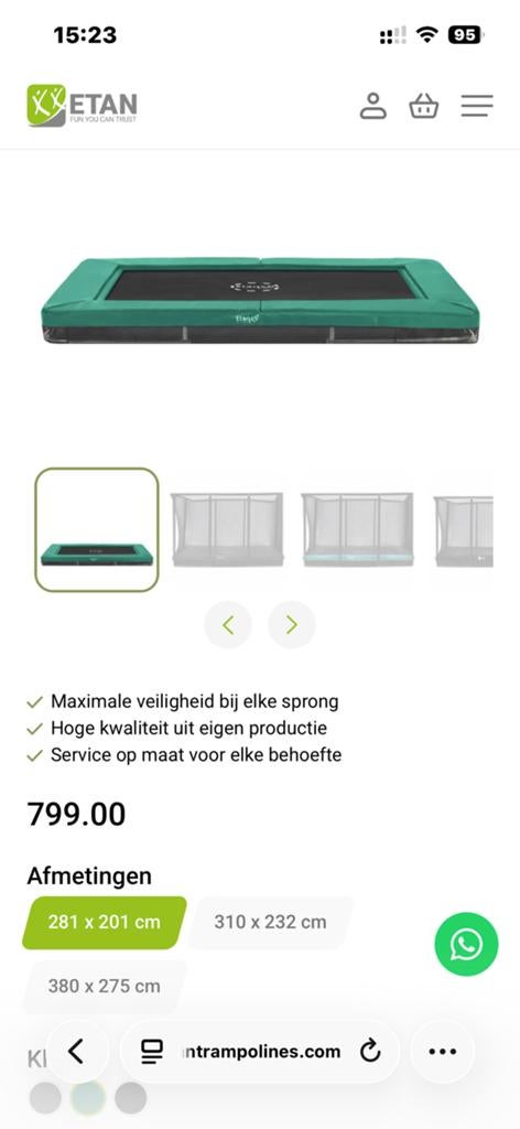 Etan inbouw trampoline, Ophalen, Gebruikt