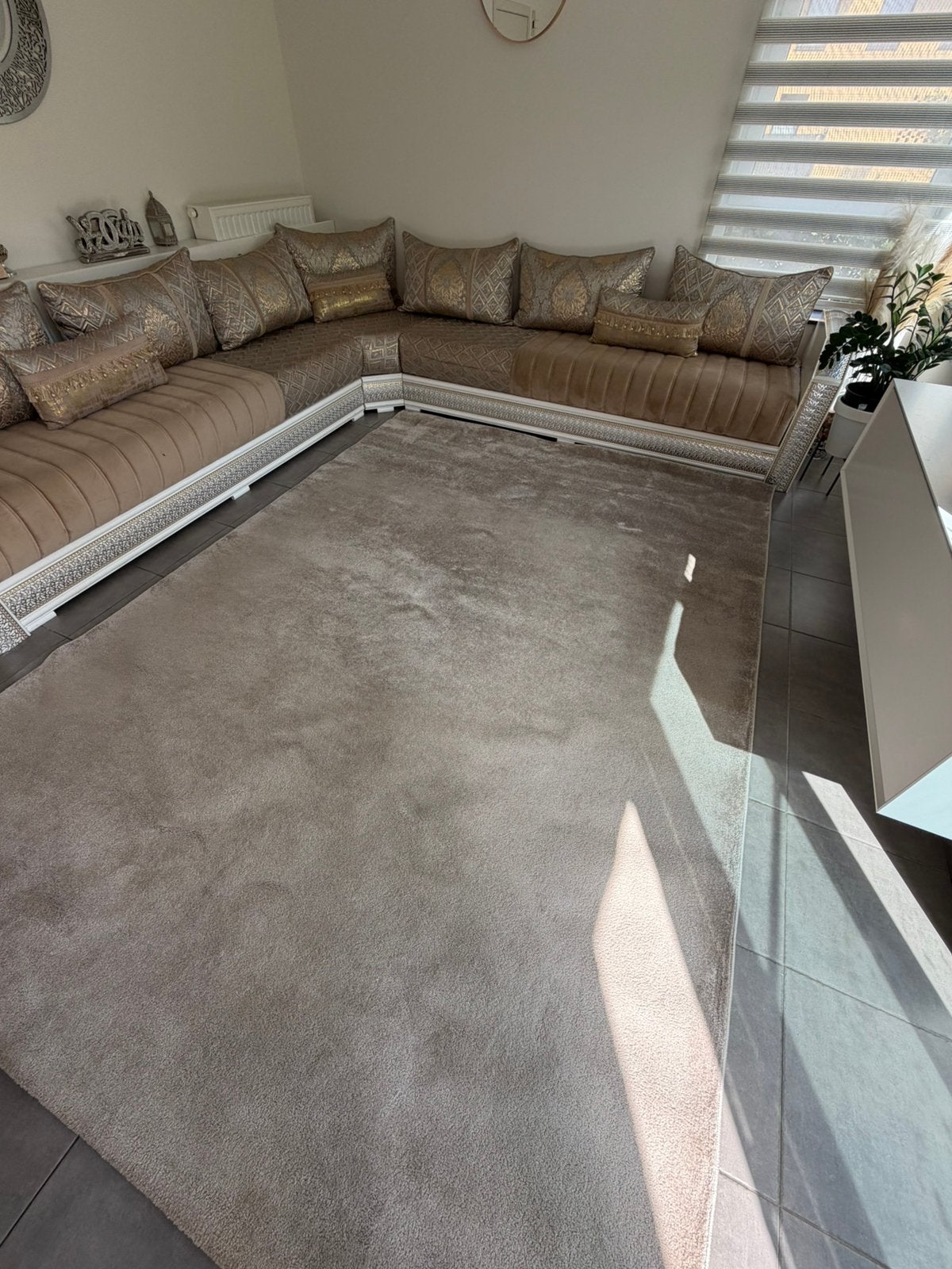 Groot beige/bruin vloerkleed 240x330 cm – Trendy Uni, Huis en Inrichting, Stoffering | Tapijten en Vloerkleden, Ophalen, Gebruikt
