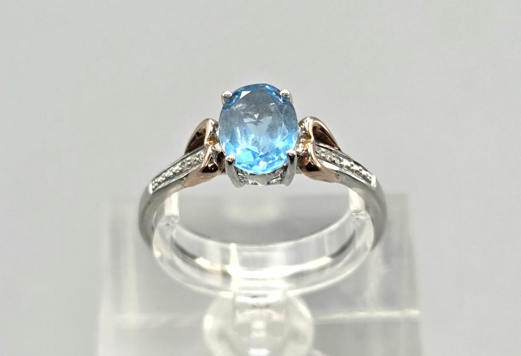 Gouden Vintage ring edelsteen saffier en diamant. 2026/318., Ophalen of Verzenden, Goud, Ring, Met edelsteen
